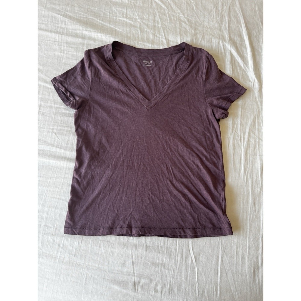 Madewell Mustard Purple V-Neck Cotton T-Shirt Size XS Slub Tee 100% Cotton EUC